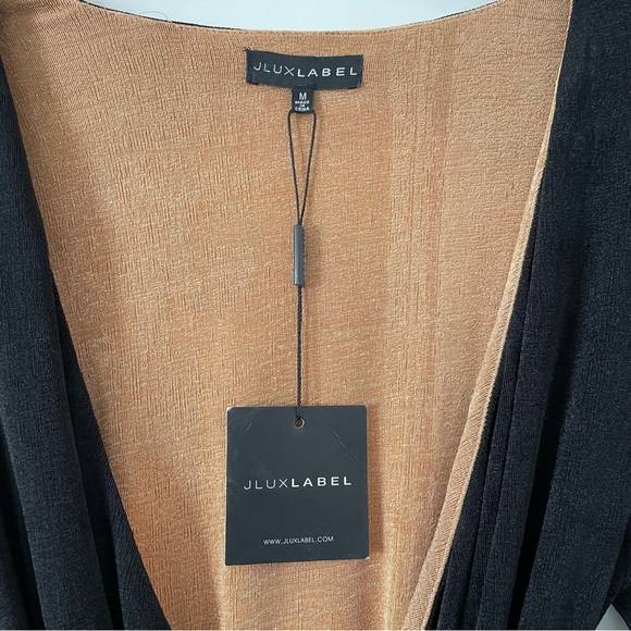 JLUXLABEL black and copper formfitting deep v-neck dress with side split size M - Picture 4 of 10
